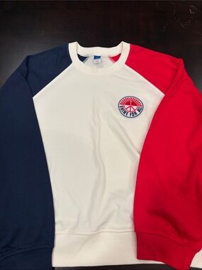 Old Navy Cream Sweatshirt with Navy & Red Raglan Sleeves